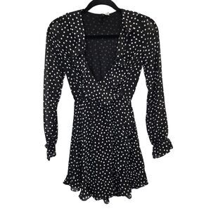H&M Women's 2 Polka Dot Black & White Ruffle Chiffon Long Sleeve Mini Dress
